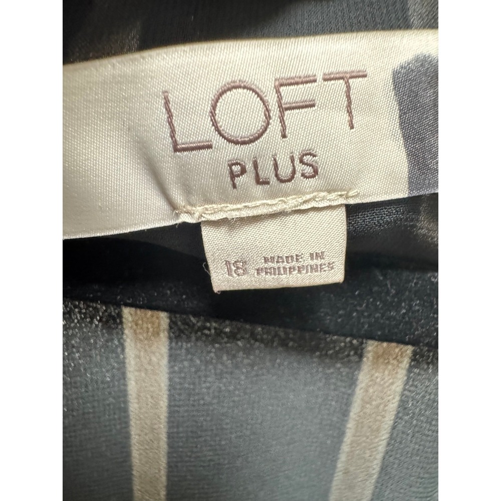 Loft Striped Shift Dress Womens 18 Plus Black Stripe Square Neck Belted Office - Picture 3 of 8